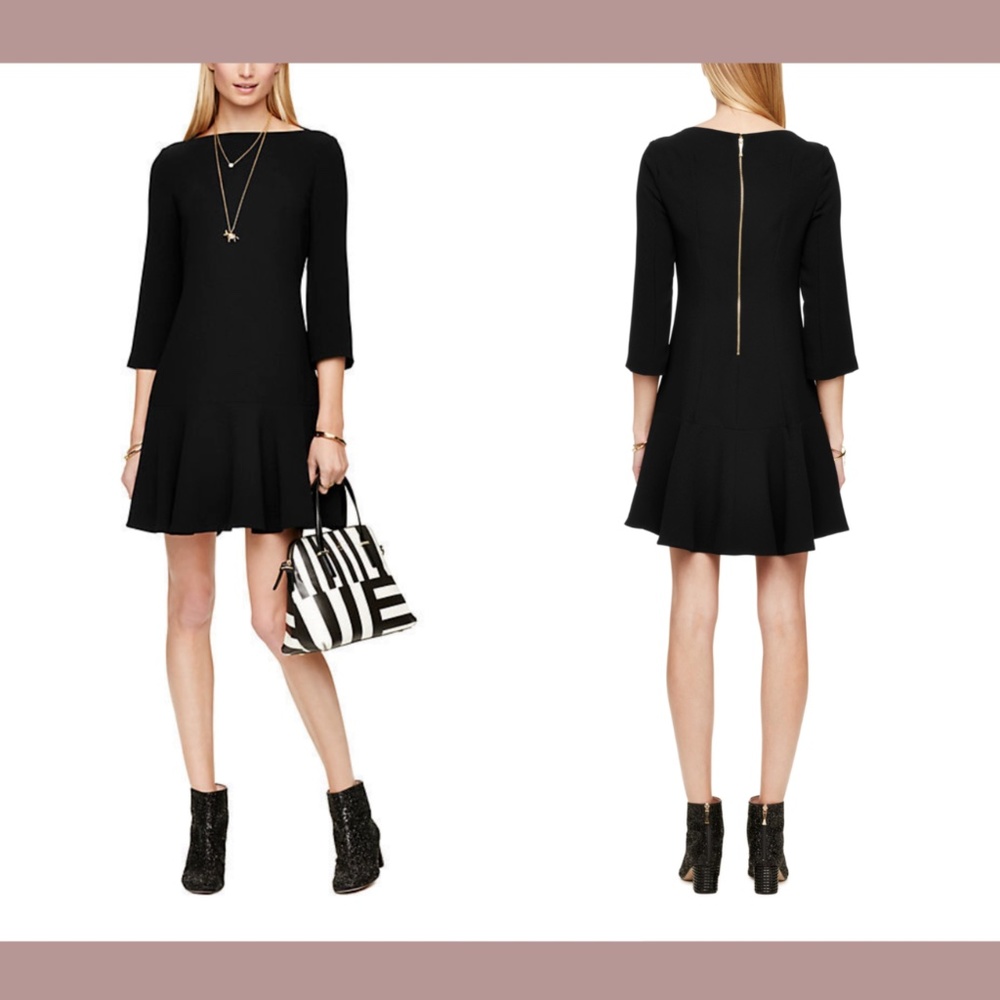 NWT $348 kate spade new york [ 2 ] Flounce Crepe‎ Mini Dress in Black